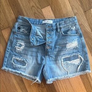 KanCan Light Blue Distressed High-Rise Denim Shorts